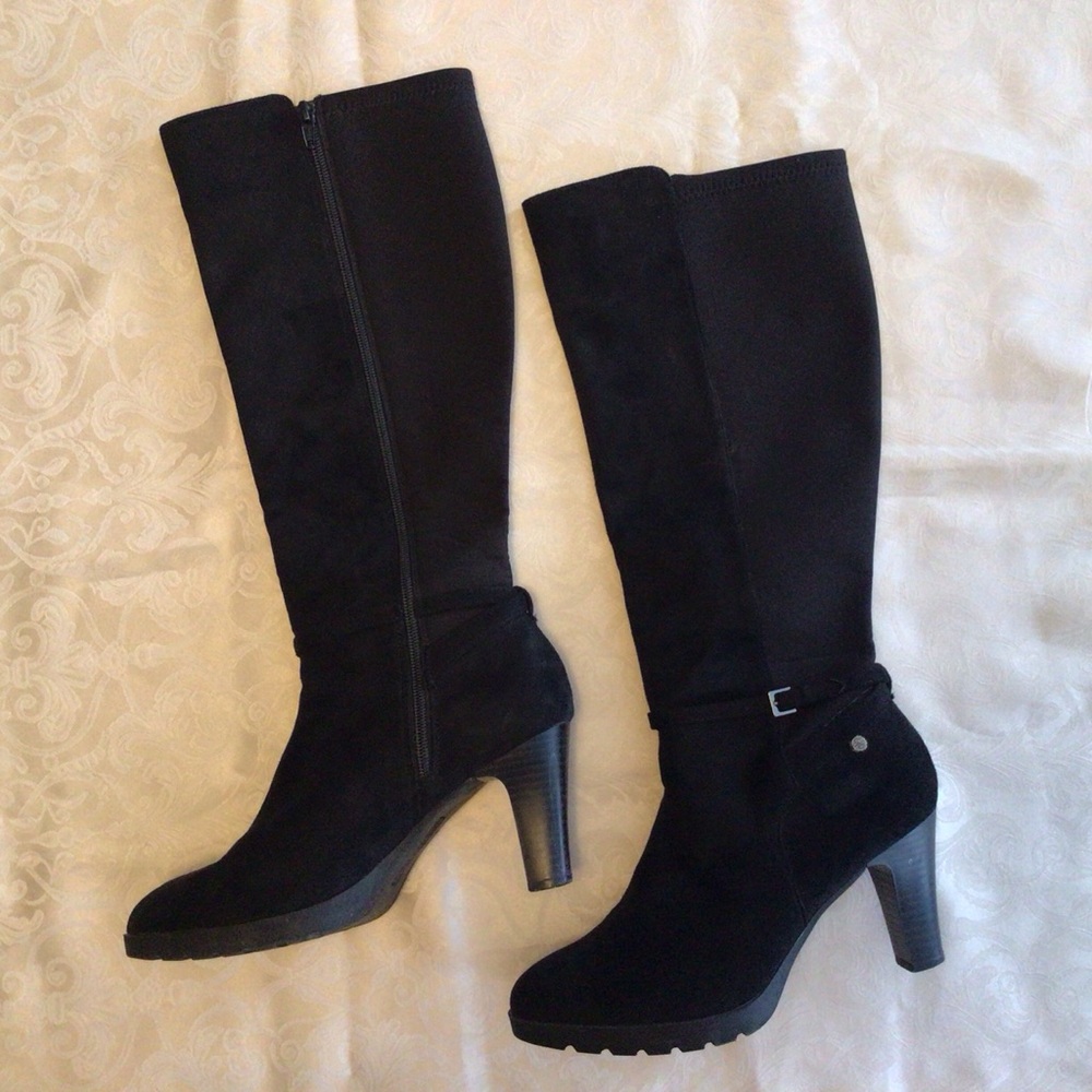 Black Faux Suede Tall High Heel Boots Dana Buchman Ciana 8.5